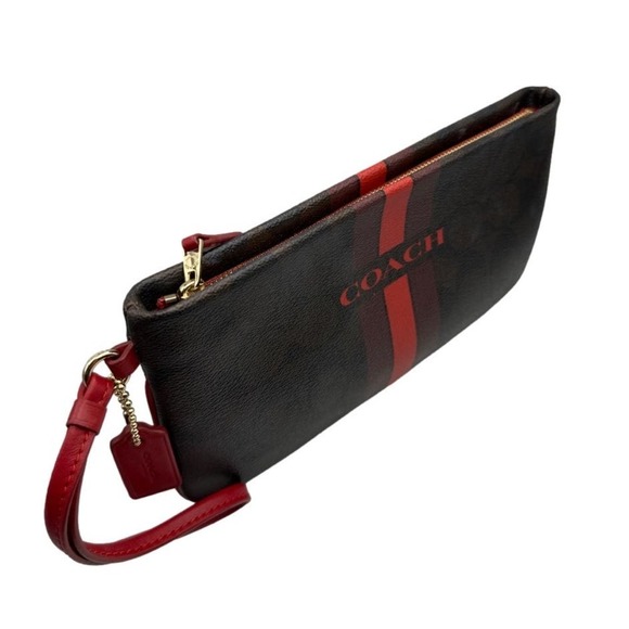 COACH Brown and Red Coated Canvas Wristlet with cardholder - Picture 5 of 8
